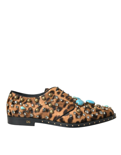 Chaussures Broque en cristal et cheveux léopard marron Dolce &amp; Gabbana