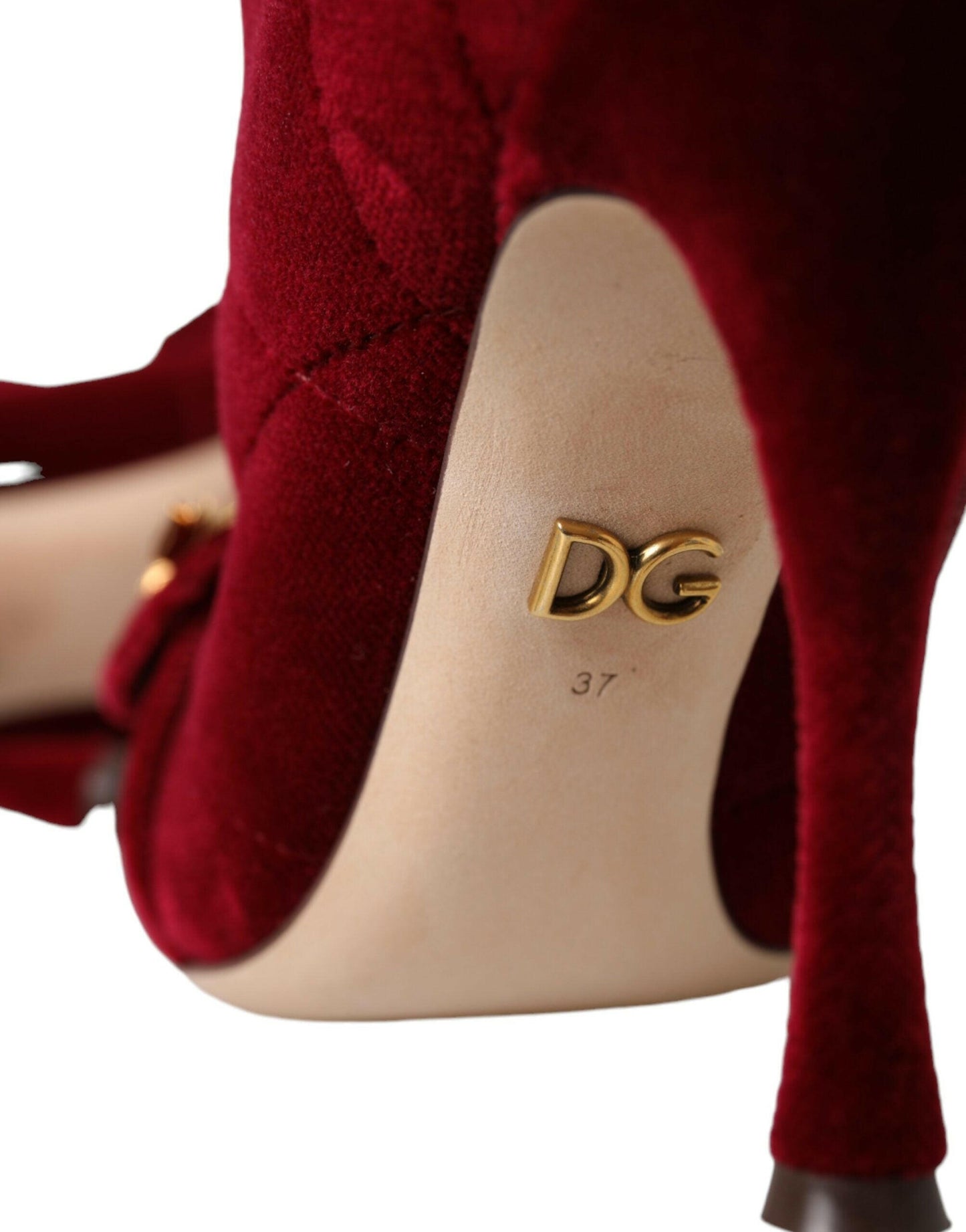Dolce &amp; Gabbana Dunkelrote Samtstiefeletten mit Schnalle