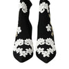 Dolce & Gabbana Black White Embroidery Slip On Boots Shoes