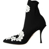 Dolce & Gabbana Black White Embroidery Slip On Boots Shoes