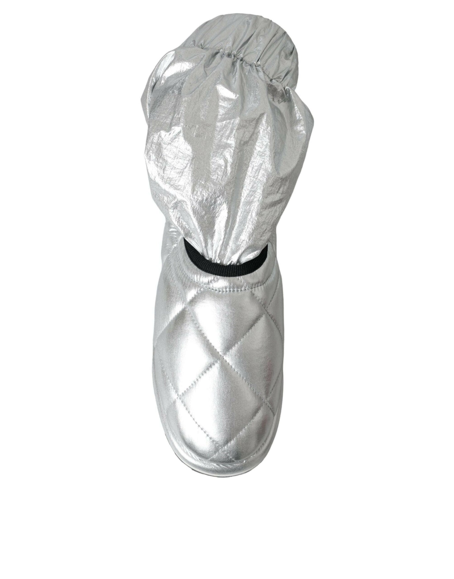 Dolce & Gabbana Metallic Silver Quilted Logo Patch Boot Shoes