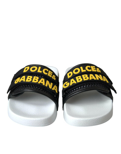 Chaussures plates et sandales de plage Dolce &amp; Gabbana avec logo blanc et noir