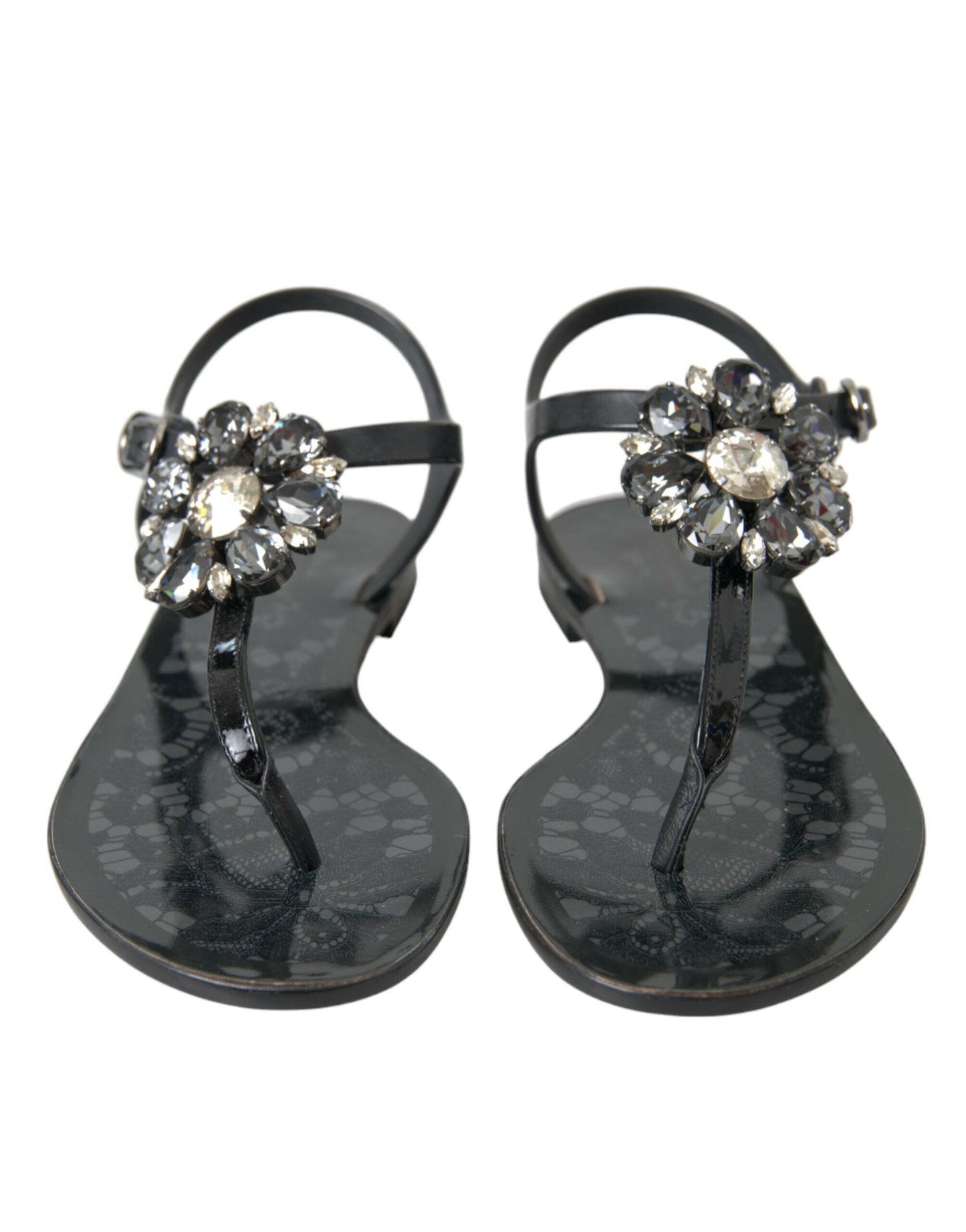 Dolce &amp; Gabbana Sandales plates en cristal noir Tongs Chaussures