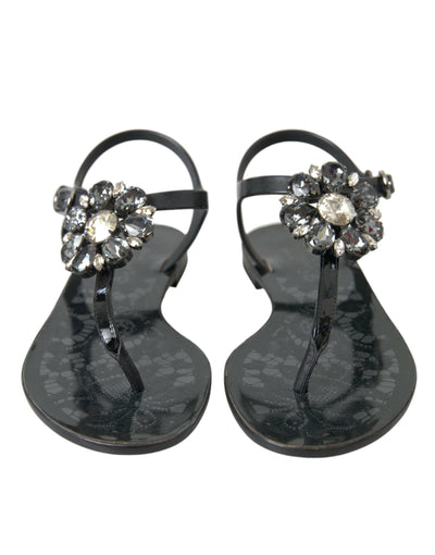 Dolce &amp; Gabbana Sandales plates en cristal noir Tongs Chaussures