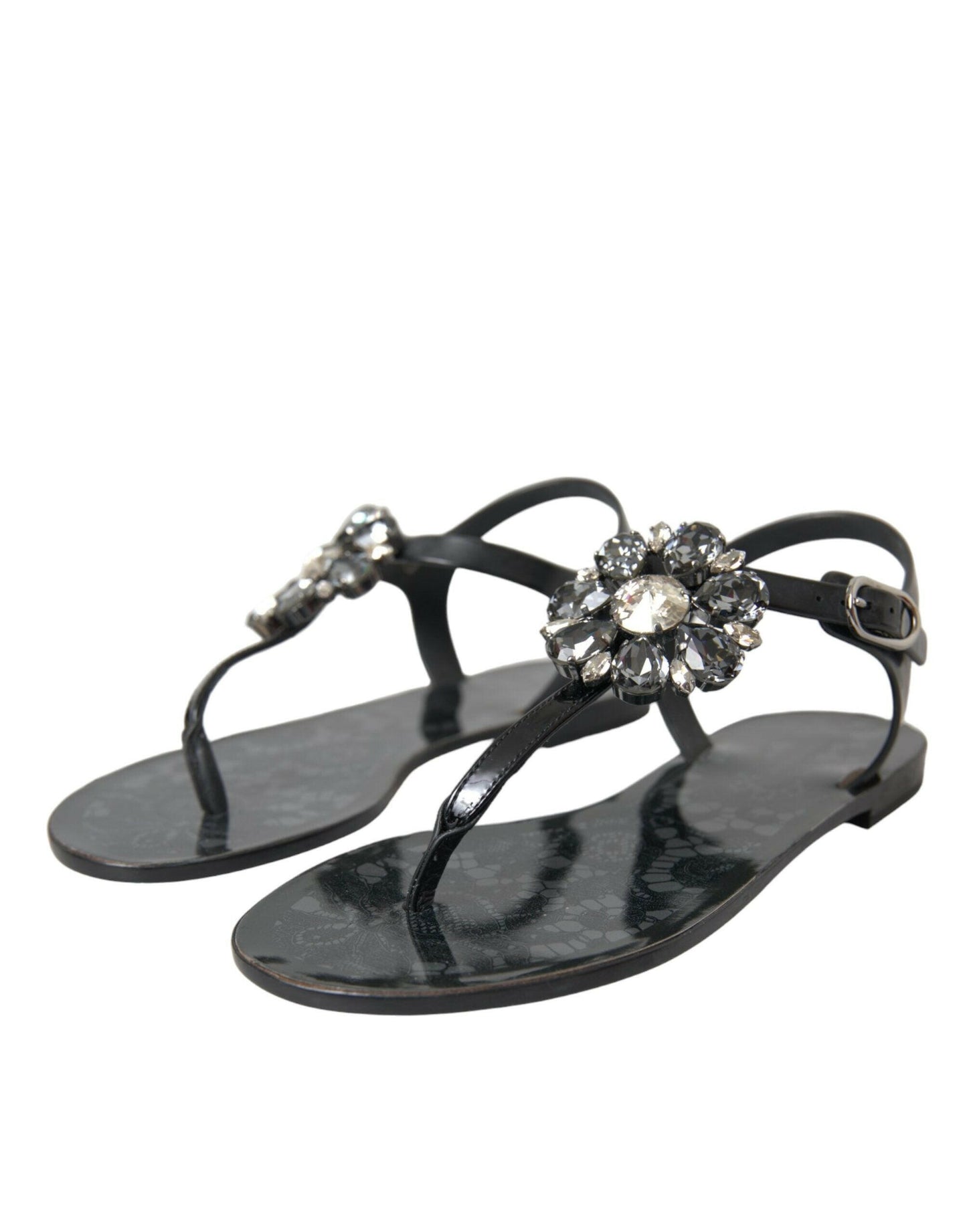Dolce &amp; Gabbana Sandales plates en cristal noir Tongs Chaussures