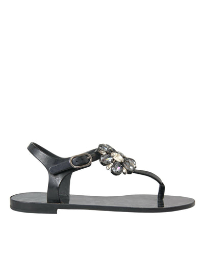 Dolce &amp; Gabbana Sandales plates en cristal noir Tongs Chaussures