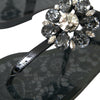 Dolce &amp; Gabbana Sandales plates en cristal noir Tongs Chaussures