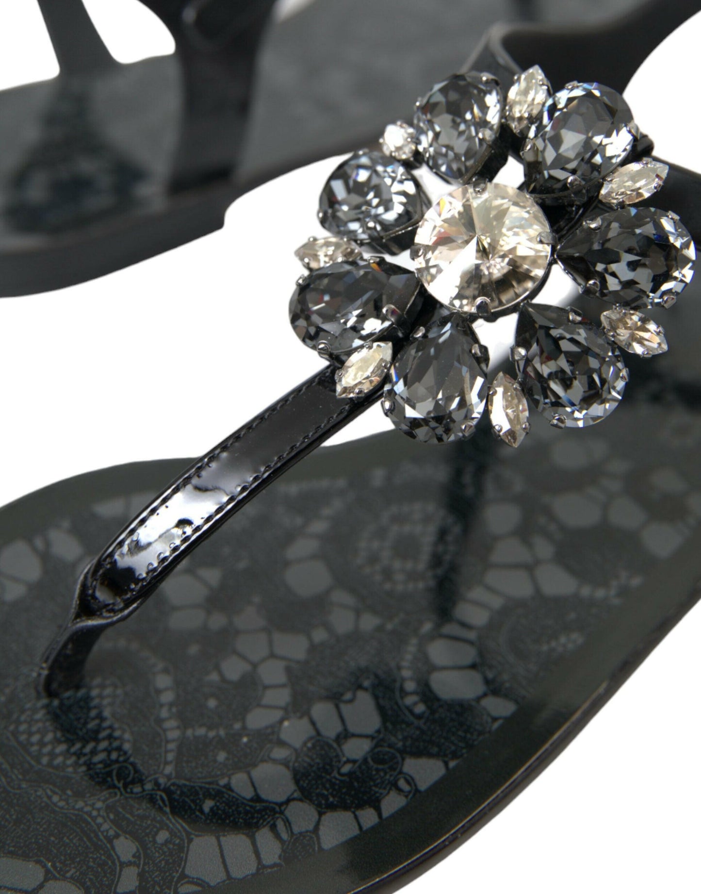 Dolce &amp; Gabbana Sandales plates en cristal noir Tongs Chaussures