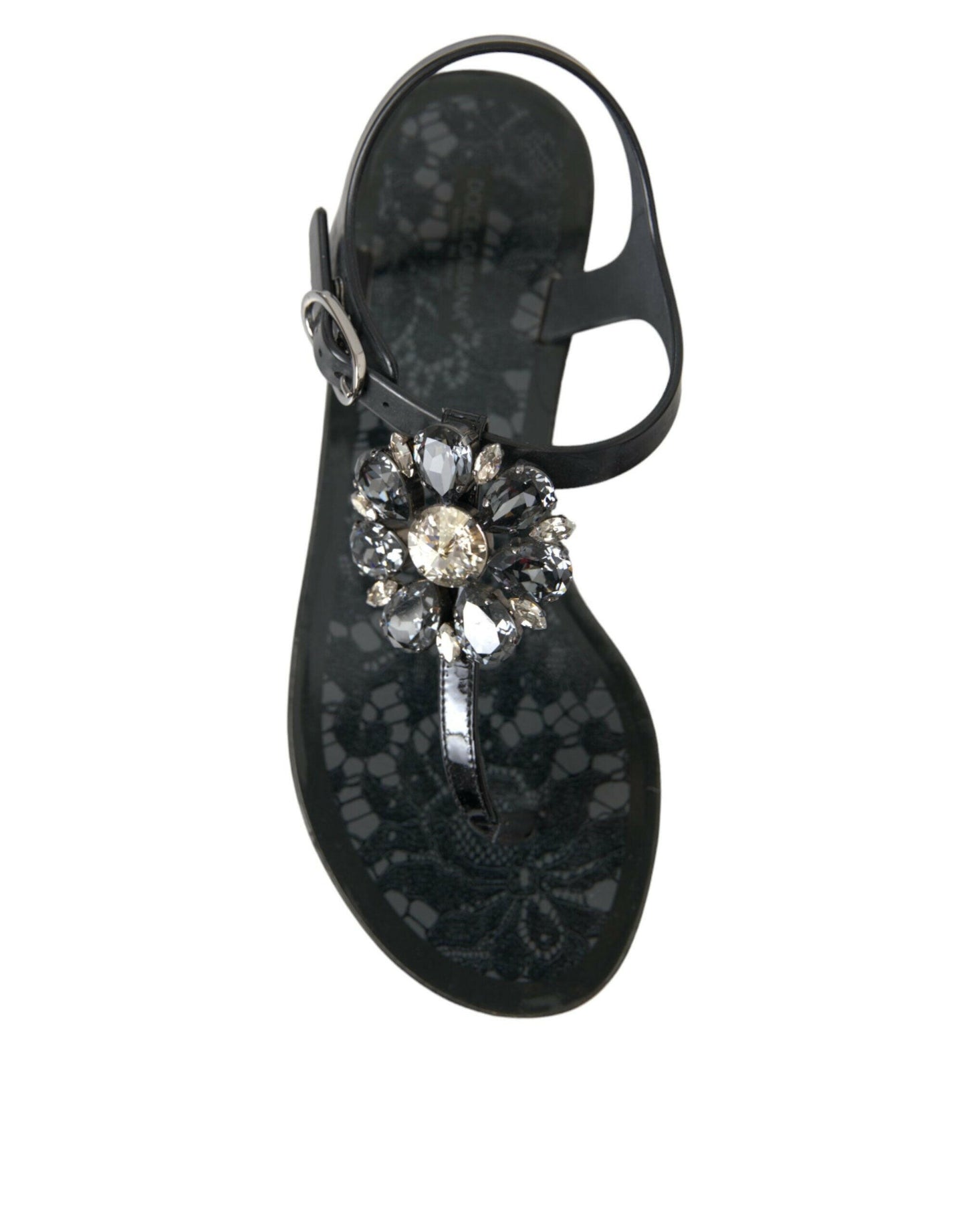 Dolce &amp; Gabbana Sandales plates en cristal noir Tongs Chaussures