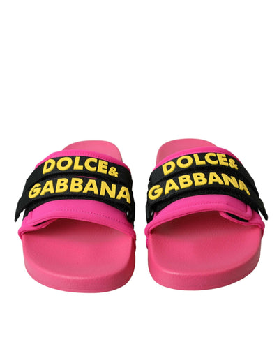Chaussures plates et sandales de plage Dolce &amp; Gabbana avec logo rose et noir