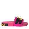 Dolce & Gabbana Pink Black Logo Beachwear Flats Sandals Shoes