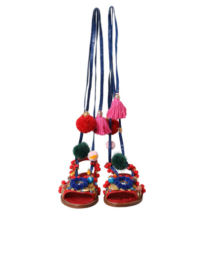 Sandales à pompons multicolores en fourrure Dolce &amp; Gabbana