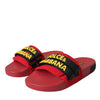Dolce & Gabbana Red Black Logo Beachwear Flats Sandals Shoes