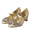 Dolce & Gabbana Gold Jacquard Crystal Mary Janes Pumps Shoes