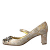 Dolce & Gabbana Gold Jacquard Crystal Mary Janes Pumps Shoes