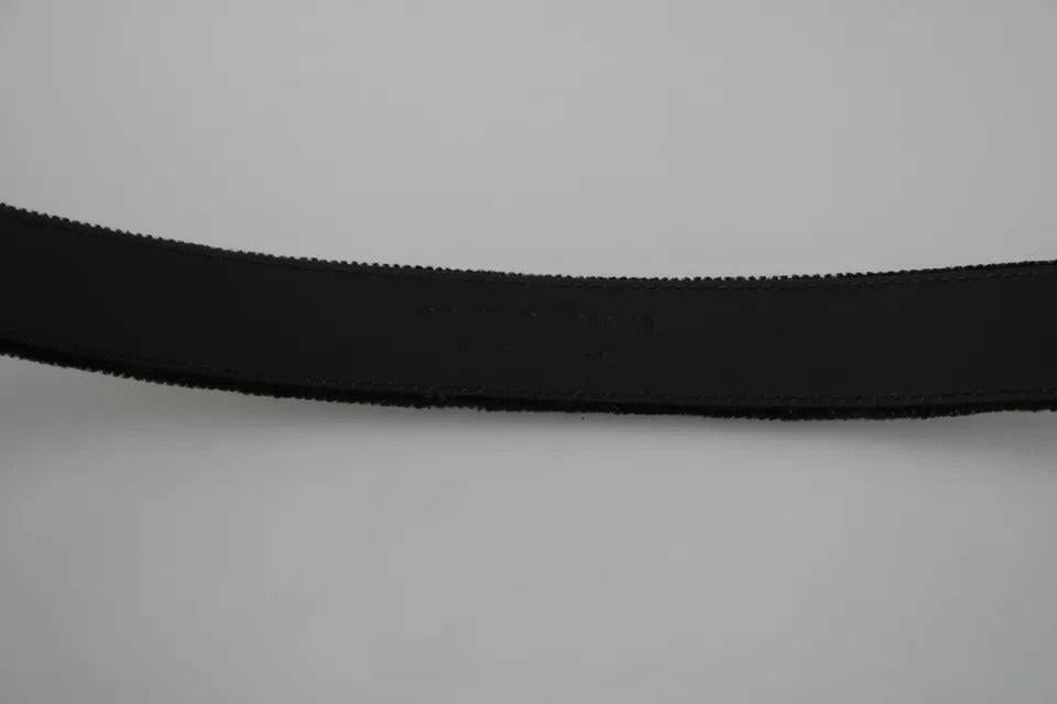 Dolce & Gabbana Black Velvet Silver Tone Metal Buckle Men Belt