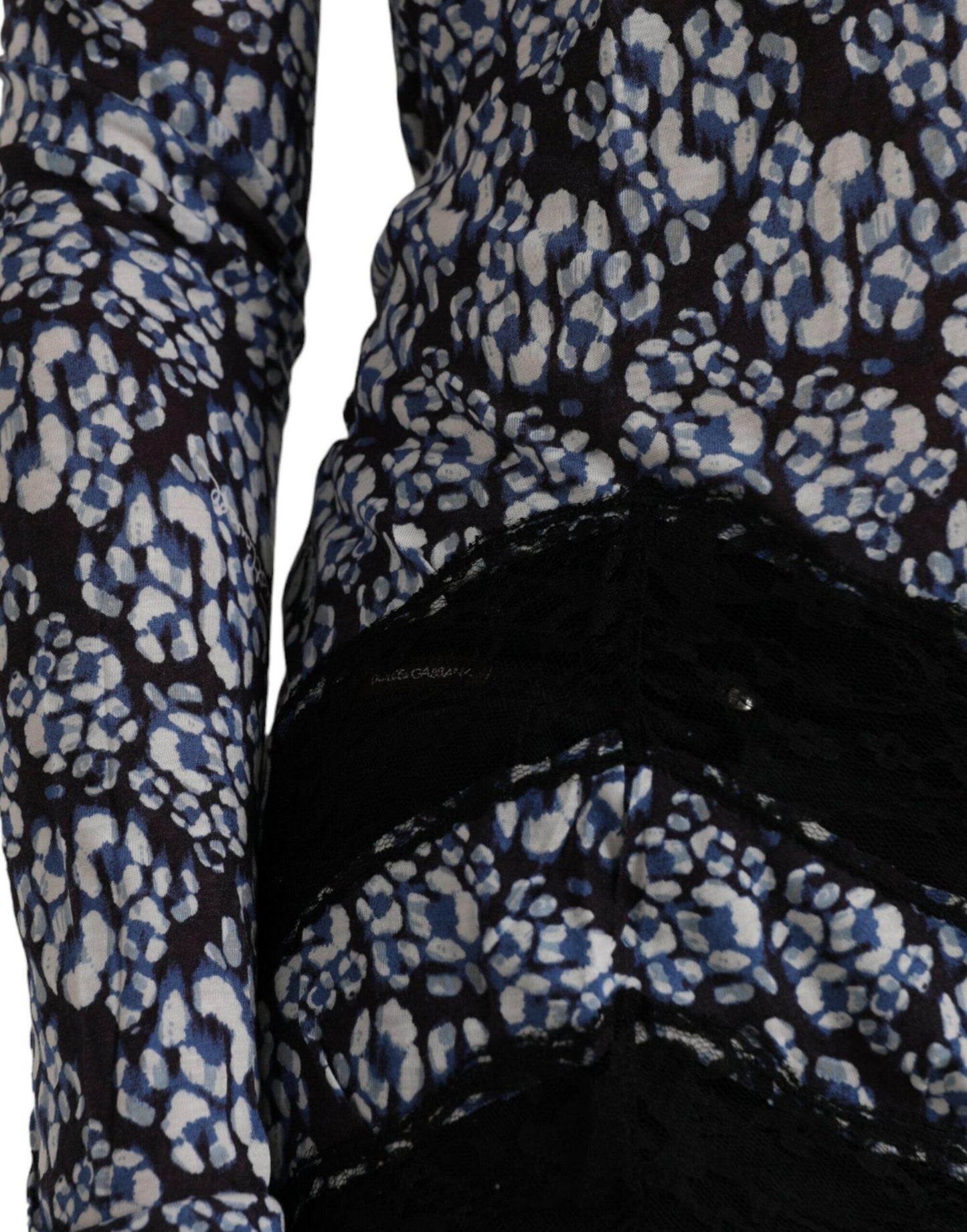 Just Cavalli Blaue Bluse mit Blumenspitze und langen Ärmeln