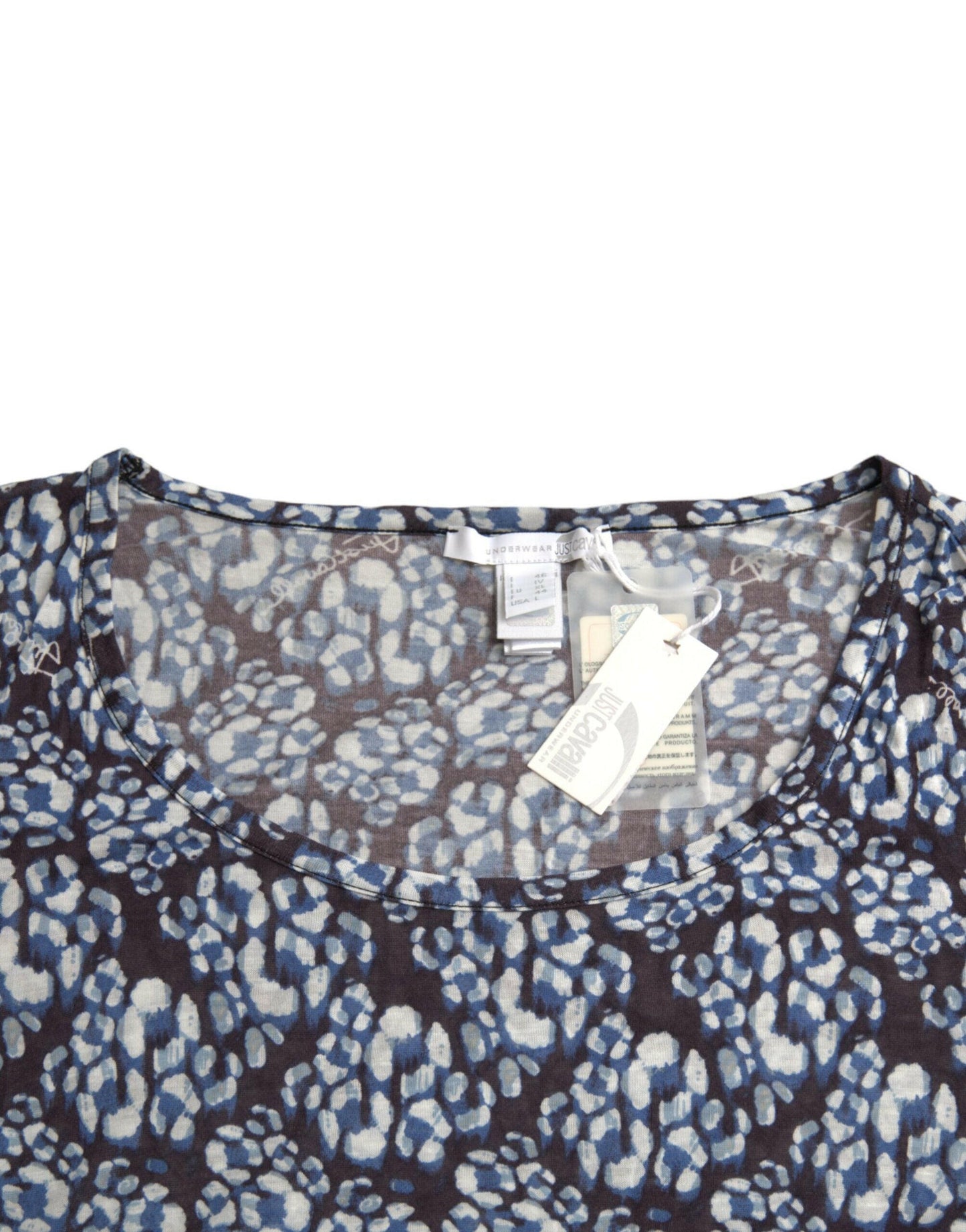 Just Cavalli Blaue Bluse mit Blumenspitze und langen Ärmeln