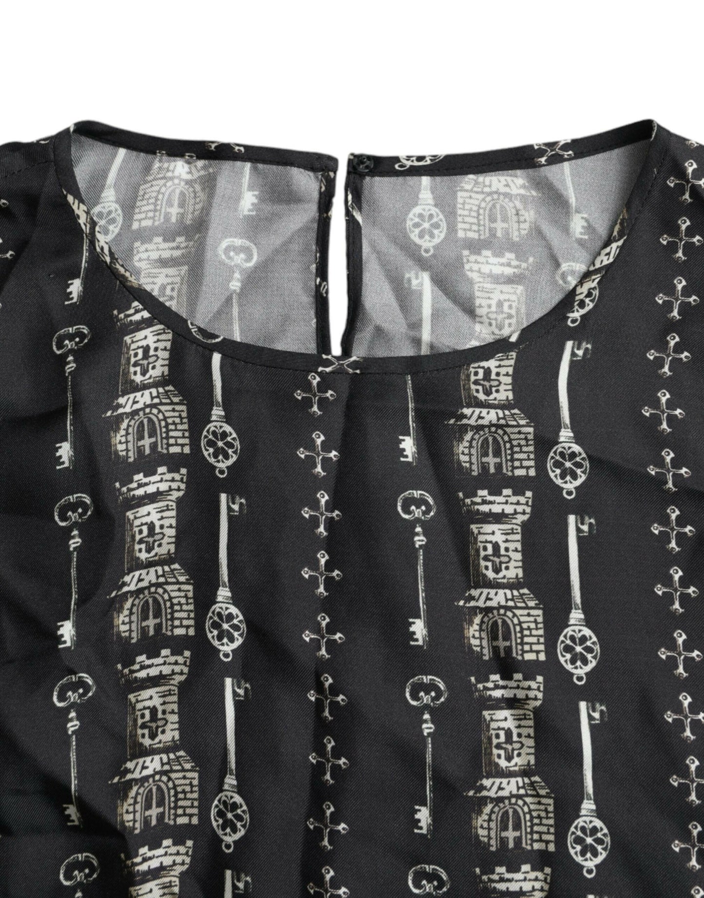 Dolce &amp; Gabbana – Schwarzes Seidenblusen-T-Shirt mit Schloss-Print