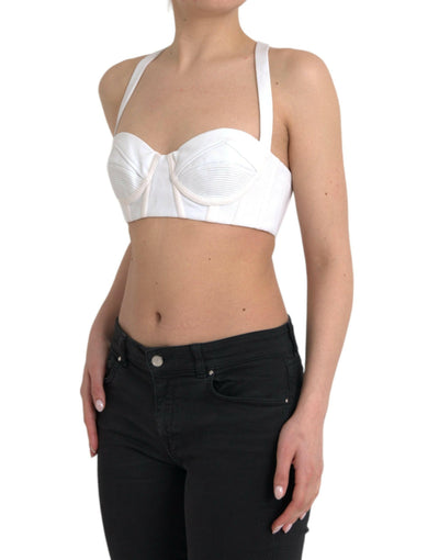 Versace – Weißes, ärmelloses Bustier-Crop-Top aus Viskose