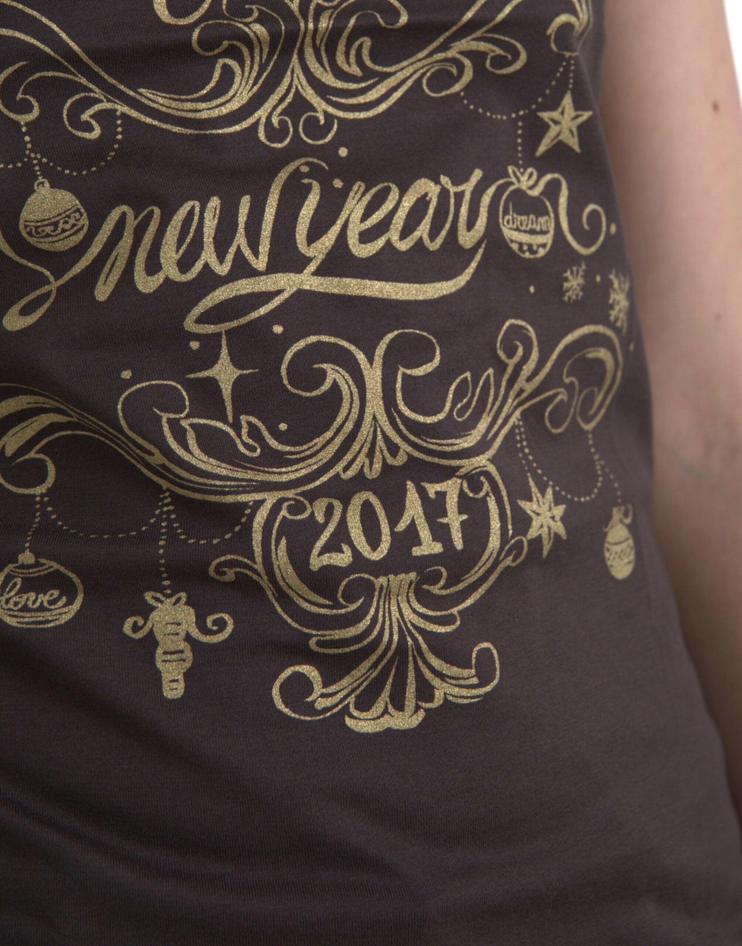 Dolce &amp; Gabbana – Braunes T-Shirt mit Rundhalsausschnitt und Motivdruck 2017