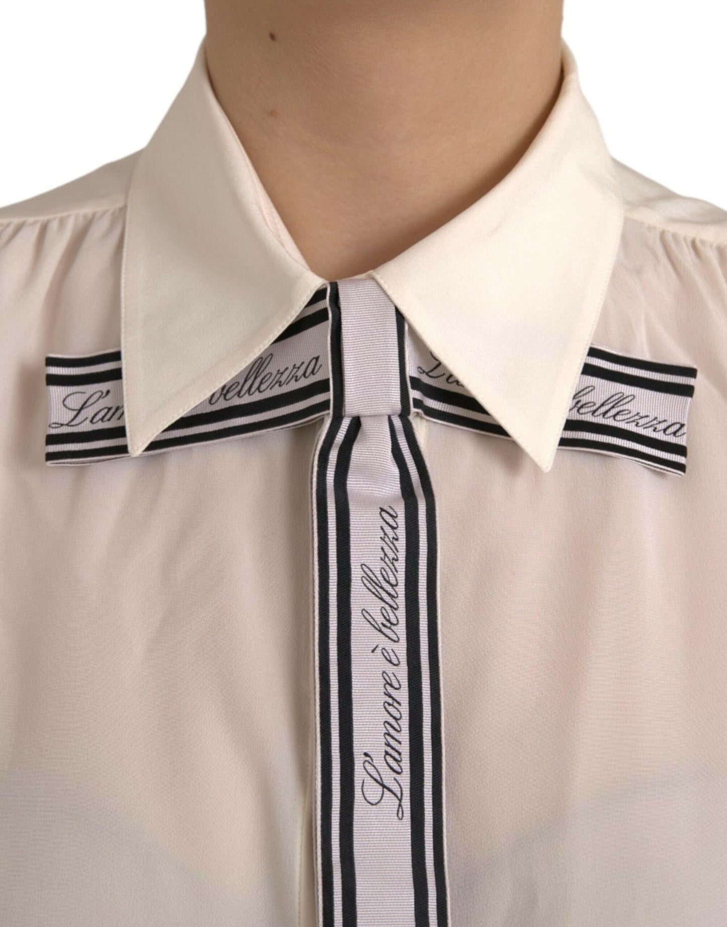 Dolce &amp; Gabbana – Langärmliges Blusentop mit Knopfleiste in Off-White