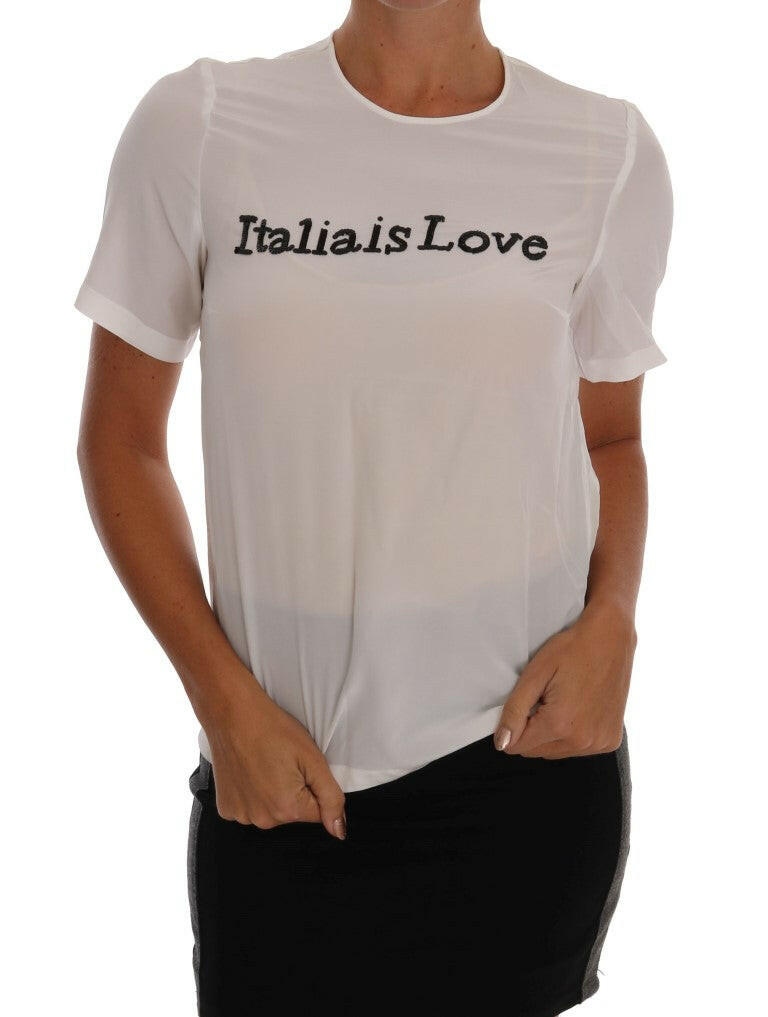 Dolce &amp; Gabbana Weiße Seidenbluse „Italia Is Love“