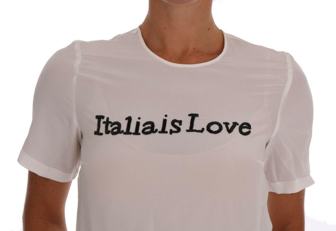 Dolce &amp; Gabbana Weiße Seidenbluse „Italia Is Love“