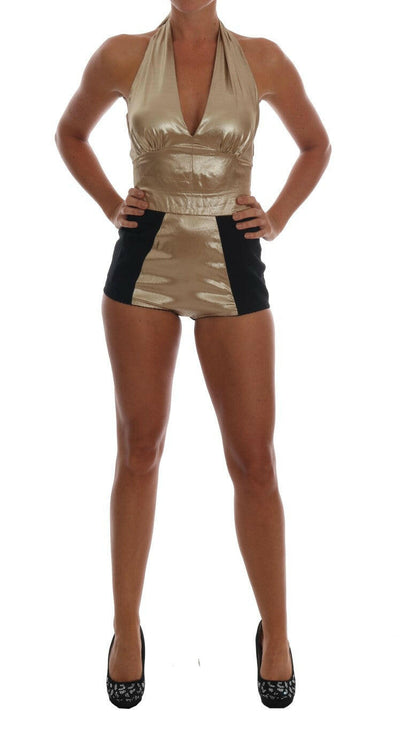 Combinaison body en soie stretch dorée et noire Dolce &amp; Gabbana