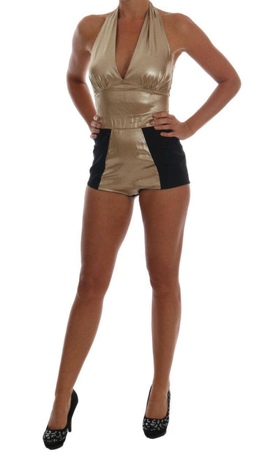 Combinaison body en soie stretch dorée et noire Dolce &amp; Gabbana