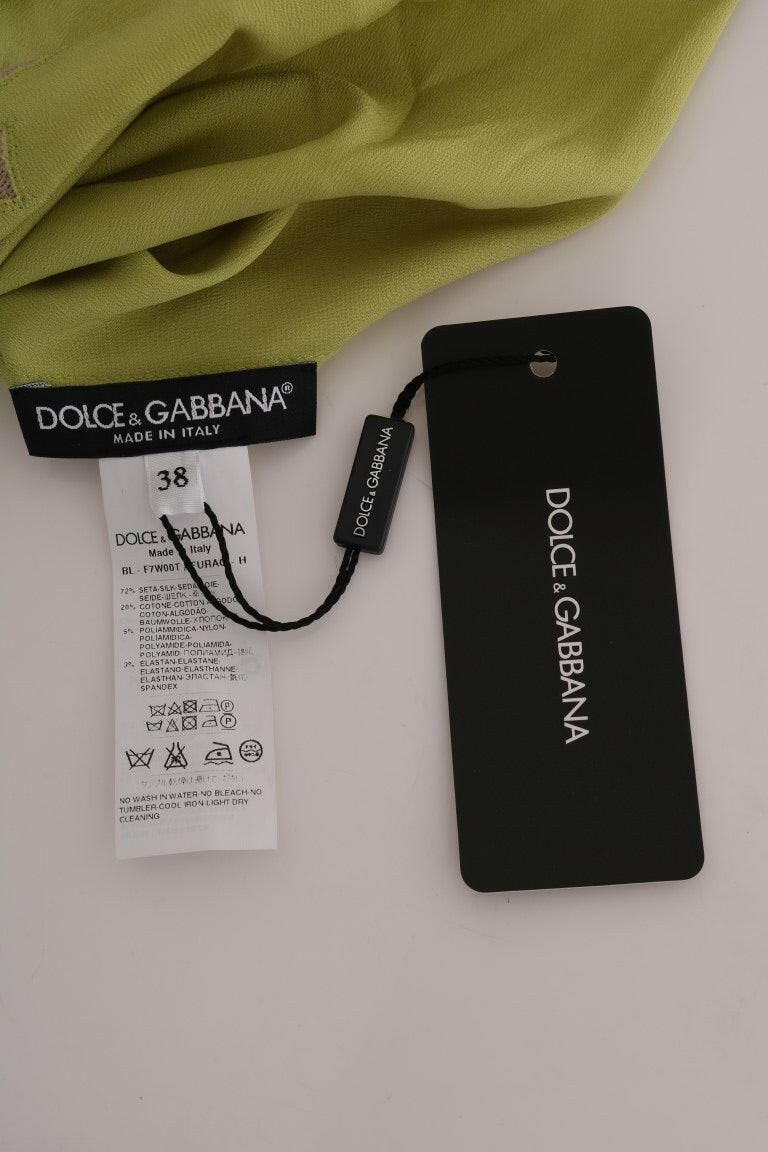 Dolce & Gabbana Green Silk Stretch Blouse Top