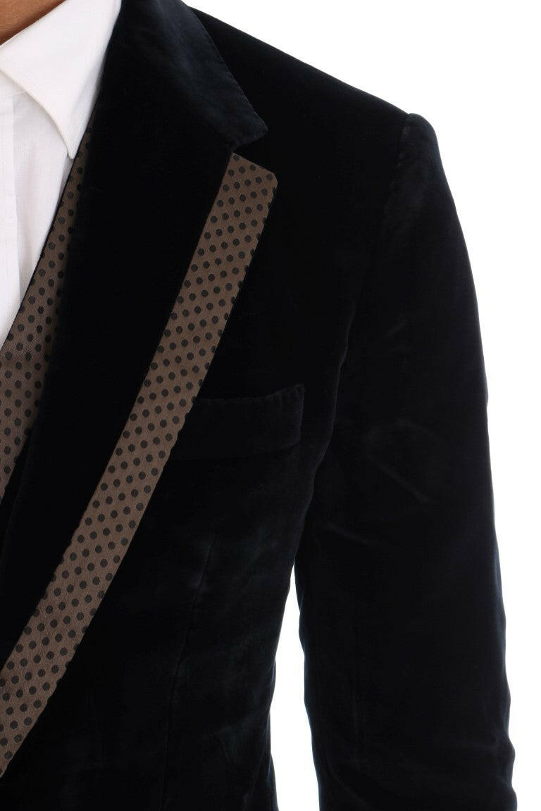 Dolce &amp; Gabbana – Schmaler, dreiteiliger Anzug aus blauem Samt mit zwei Knöpfen