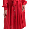 Dolce & Gabbana Red Button Down Belted Midi Satin Silk Dress