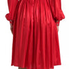Dolce & Gabbana Red Button Down Belted Midi Satin Silk Dress