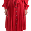 Dolce & Gabbana Red Button Down Belted Midi Satin Silk Dress