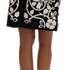 Dolce & Gabbana Black Crystal Floral Pencil Skirt