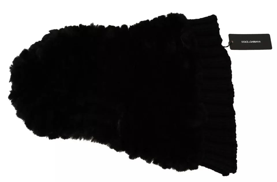 Écharpe à capuche en cachemire et fourrure de renard argenté noir Dolce &amp; Gabbana