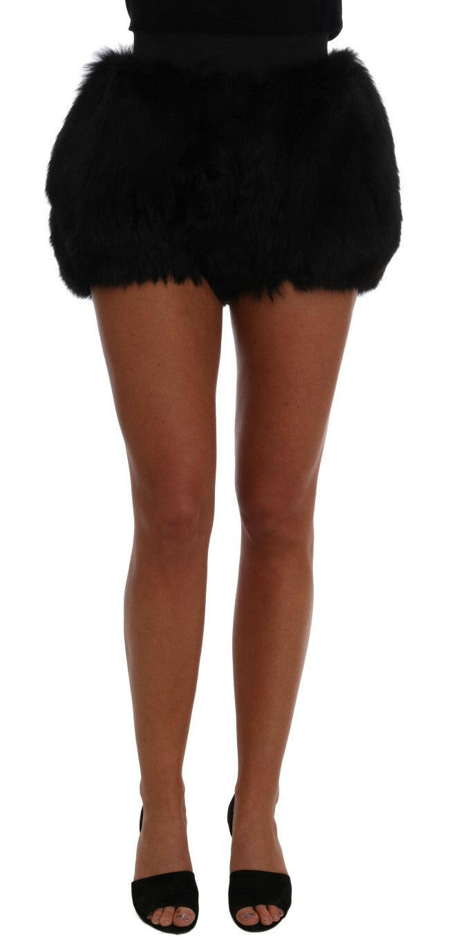 Dolce &amp; Gabbana – Schwarze Mini-Hotpants aus Lammfuchspelz