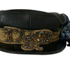 Dolce &amp; Gabbana Schiffermütze aus schwarzem Leder mit Kristallperlen und goldenem Band