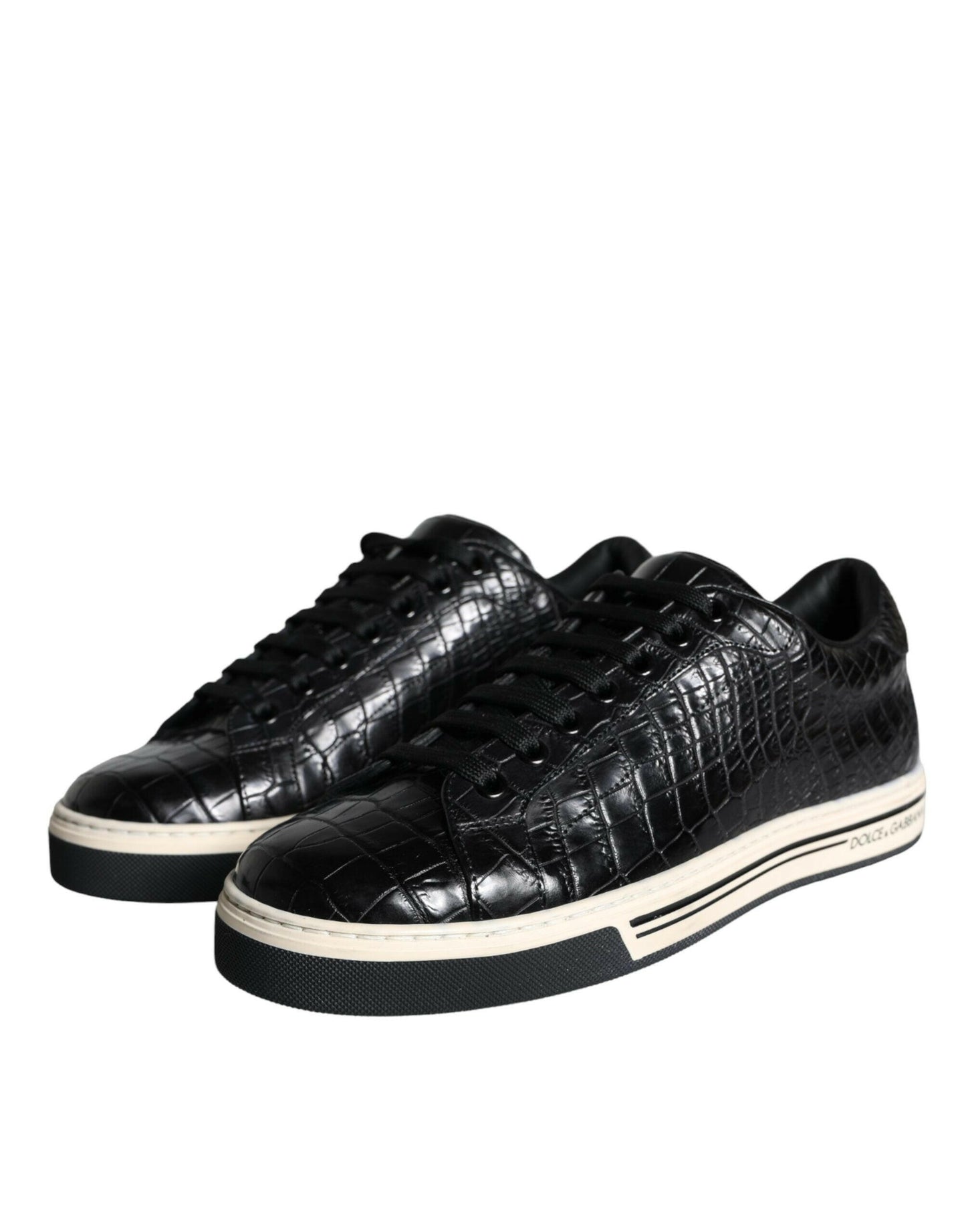 Dolce &amp; Gabbana Schwarze Leder Herren Low Top Sneakers Schuhe