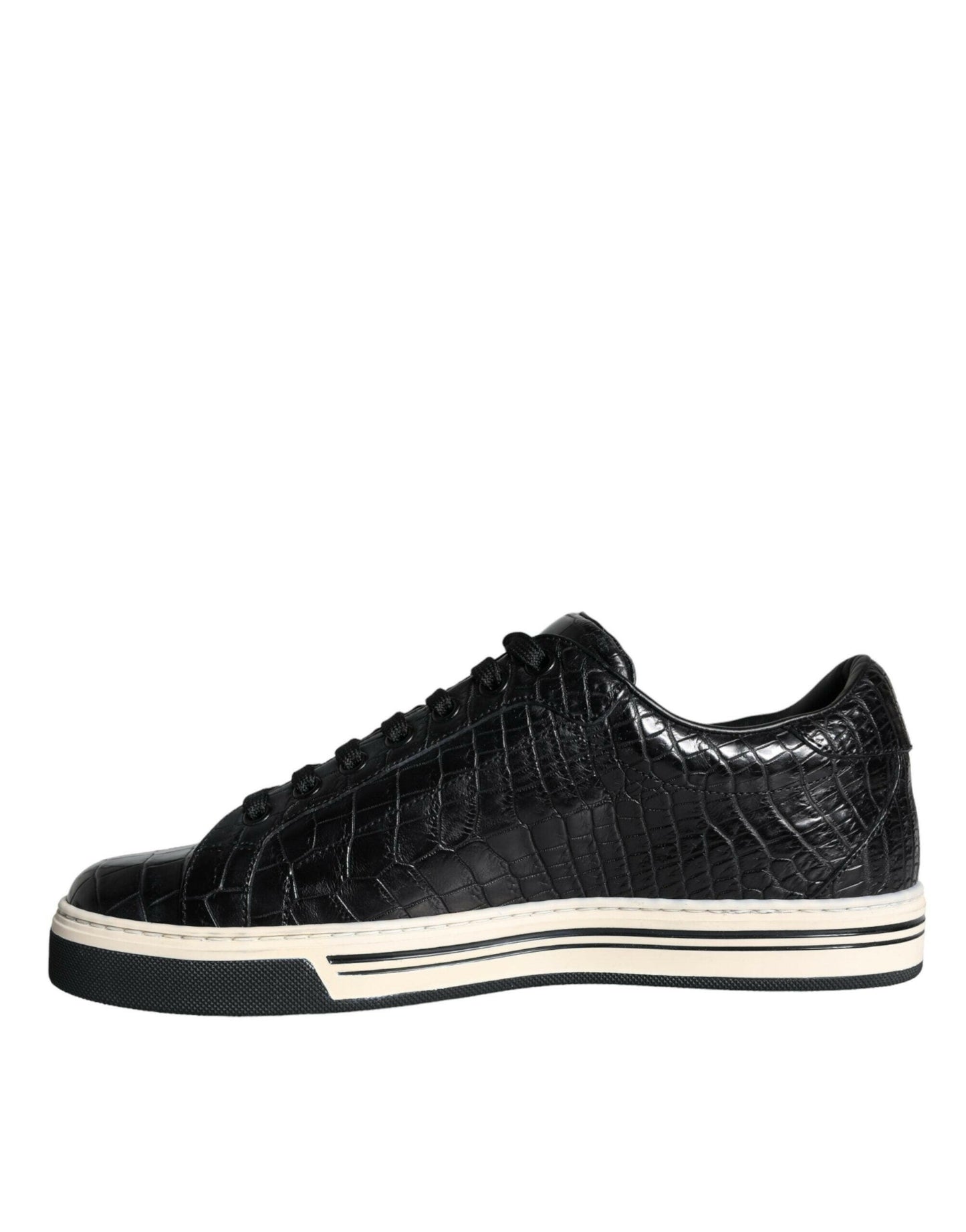Dolce &amp; Gabbana Schwarze Leder Herren Low Top Sneakers Schuhe