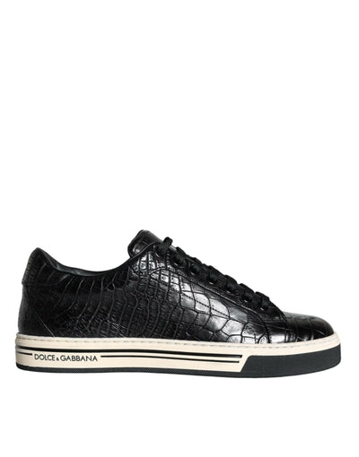 Dolce &amp; Gabbana Schwarze Leder Herren Low Top Sneakers Schuhe
