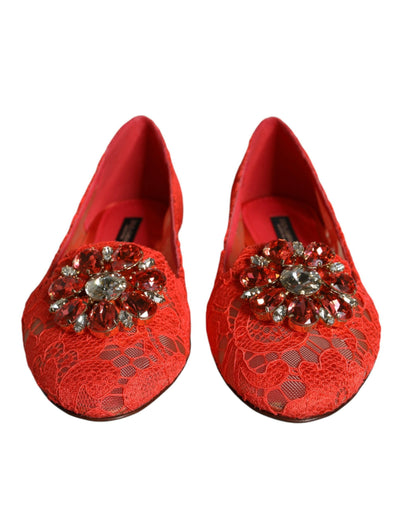 Mocassins ballerines en dentelle corail et cristaux Dolce &amp; Gabbana