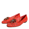 Dolce & Gabbana Coral Lace Crystal Ballet Flats Loafers Shoes