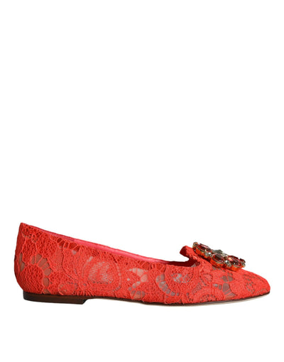 Mocassins ballerines en dentelle corail et cristaux Dolce &amp; Gabbana