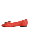 Dolce & Gabbana Coral Lace Crystal Ballet Flats Loafers Shoes