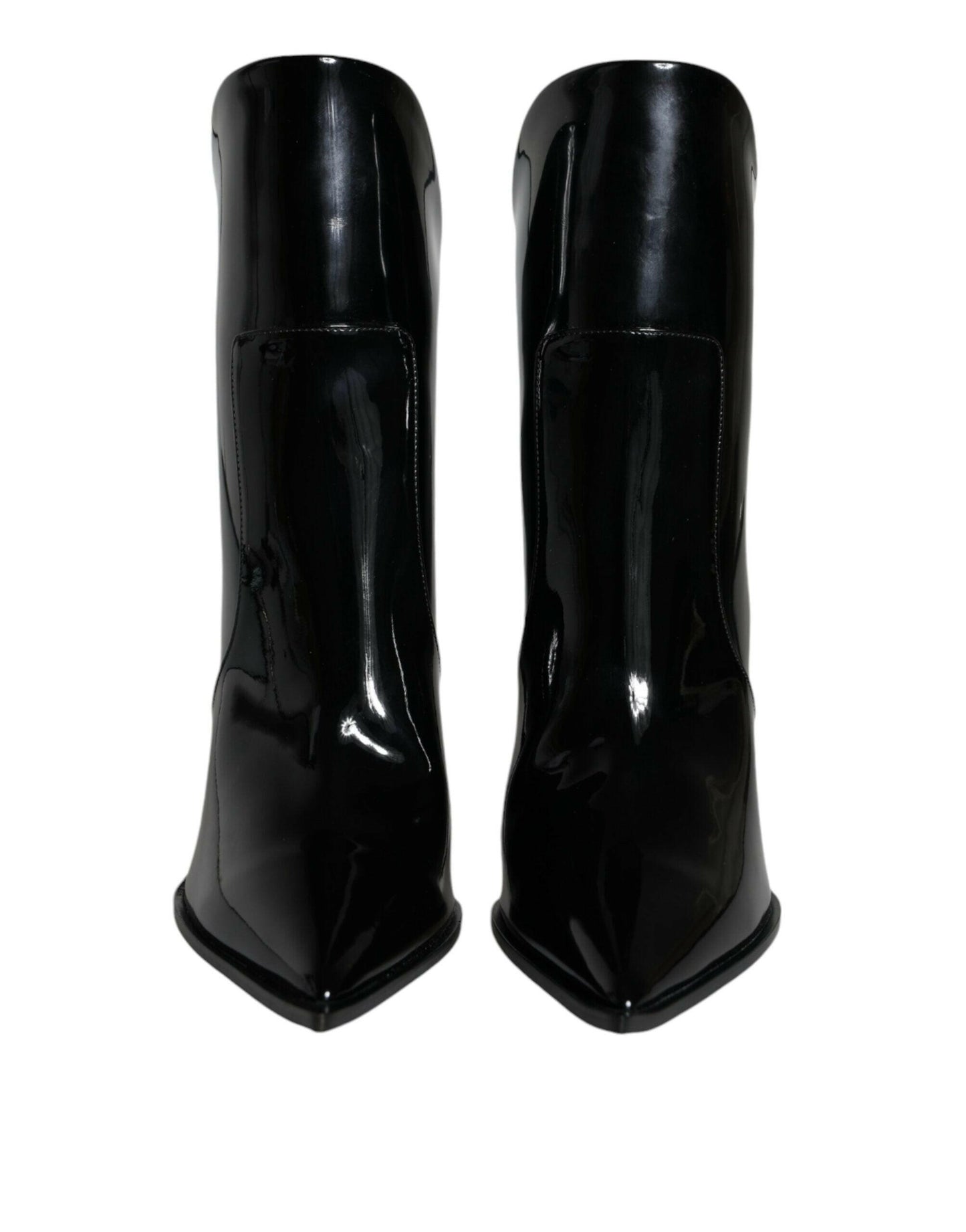 Bottines pointues en cuir verni noir Dolce &amp; Gabbana