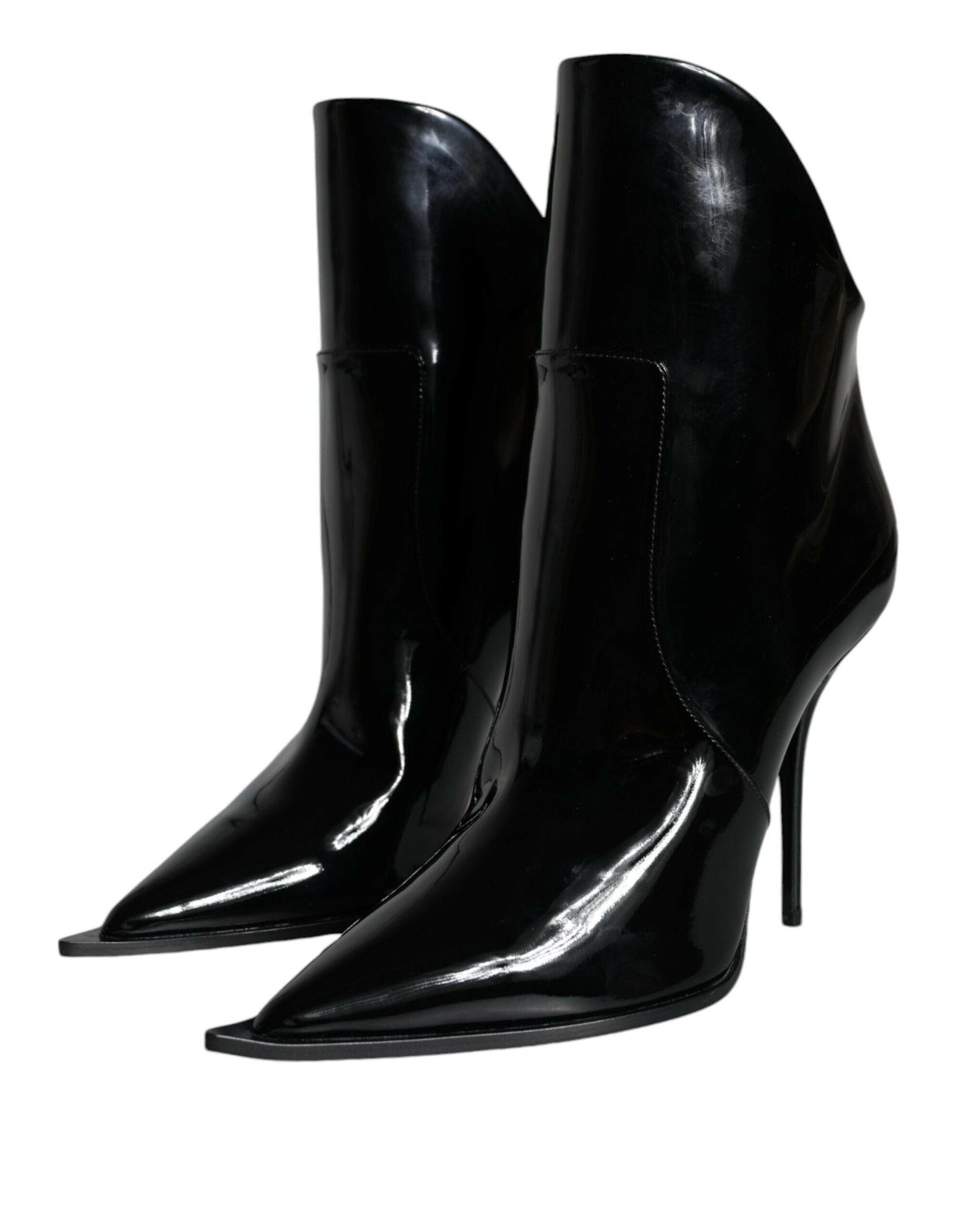 Bottines pointues en cuir verni noir Dolce &amp; Gabbana