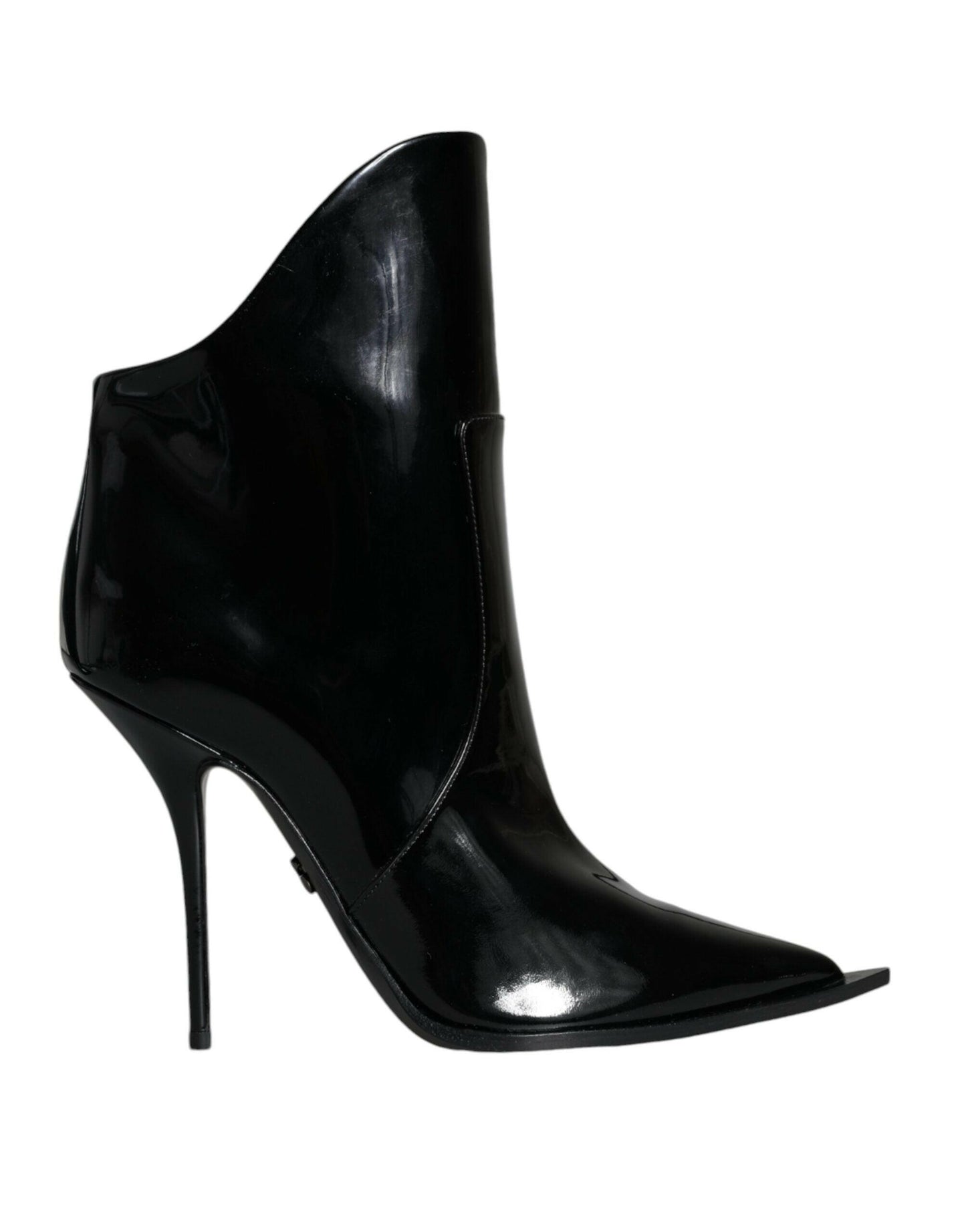 Bottines pointues en cuir verni noir Dolce &amp; Gabbana