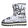 Dolce &amp; Gabbana – Weiße, gepolsterte Stiefel mit Logo-Print, wadenlang